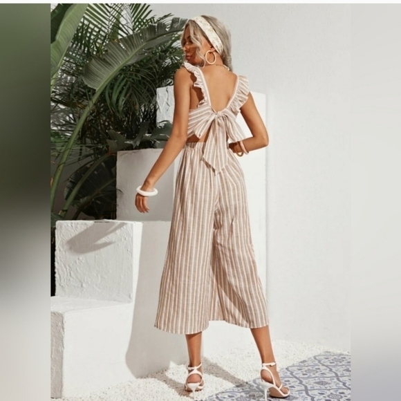 SHEIN Frenchy Ruffle Armhole Open Tieback Striped Jumpsuit - Picture 2 of 16